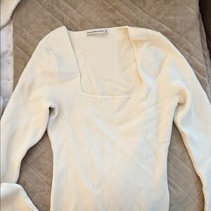 Abercrombie & Fitch Off-White Ribbed Knit Bodysuit
